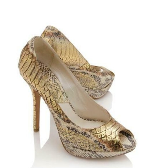 NIB CHRISTIAN DIOR 41 Metallic Python Snakeskin Peep-Toe Platform Pumps - Picture 2 of 9